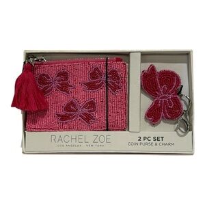 Rachel Zoe Beaded Coin Purse & Bow Charm Set | Pink | New in Box
